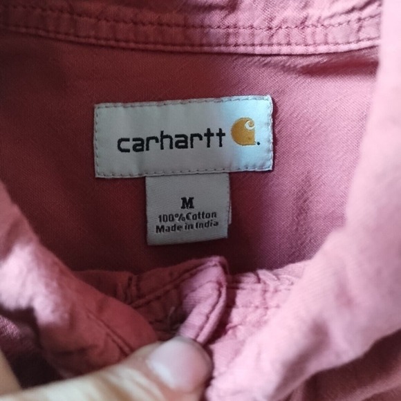Carhartt Button Down Shirt Mens M Red Short Sleeve Workwear Cotton 2 Pockets - Picture 3 of 9